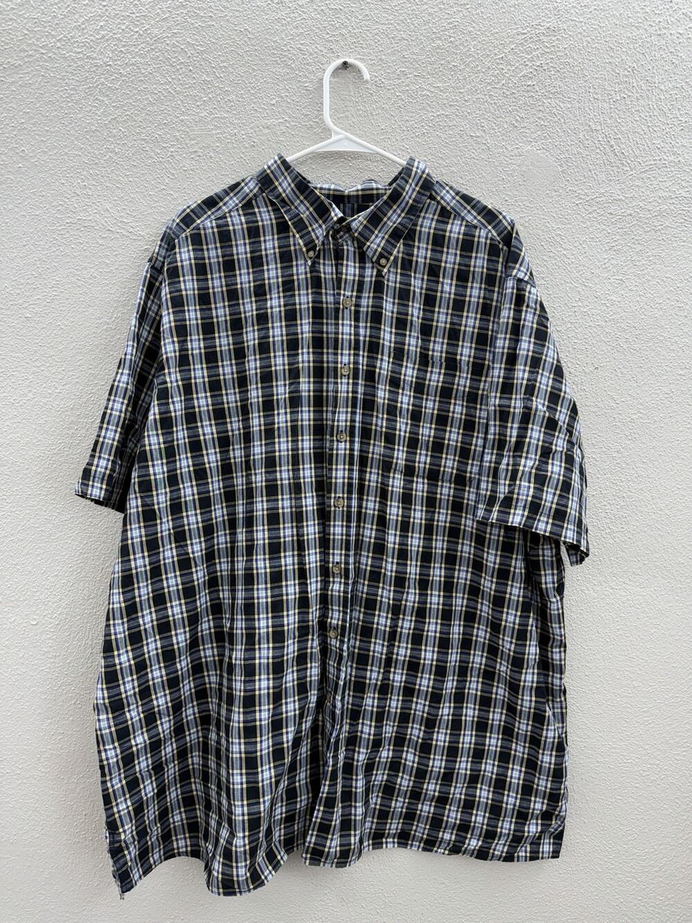 Harbor Bay Mens Shirt Size 3XLT Blue Plaid Short Sleeve Button Up